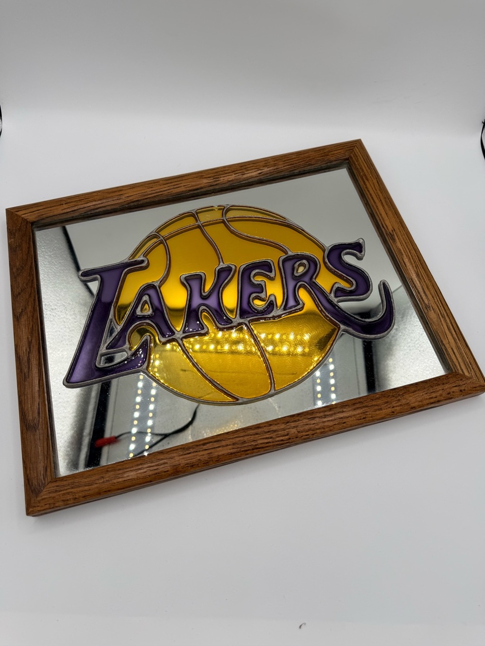 Retro Los Angeles Lakers Stained Glass Mirror Wall Art - Purple & Gold